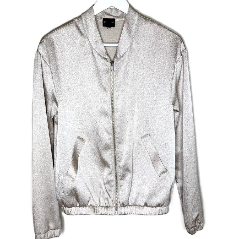 free press Women's Rose Gold Lightweight Textured Satin Bomber Jacket, Size XS
